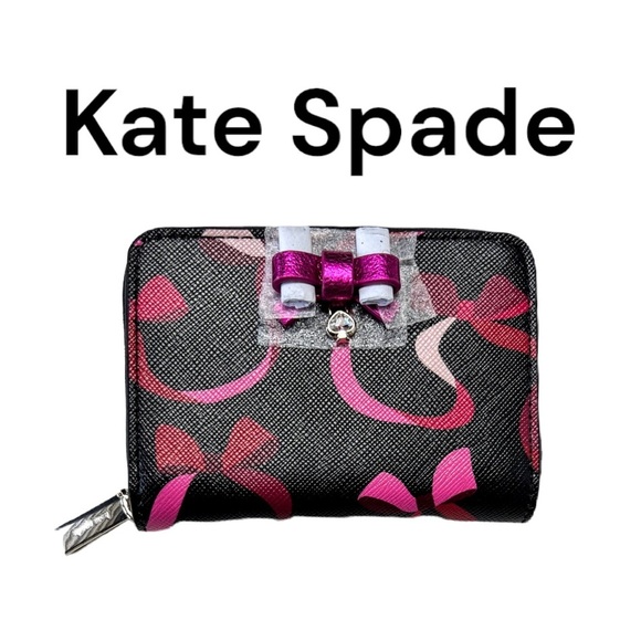 NWT Kate Spade Wrapping Party Small Zip Black & Pink Wallet